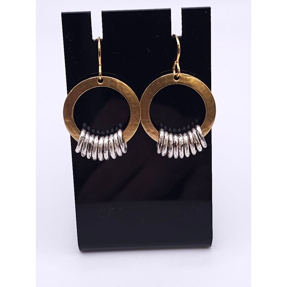 Gold & Silver Tone Hoop Earrings With Textured Rings - Picture 2 of 5